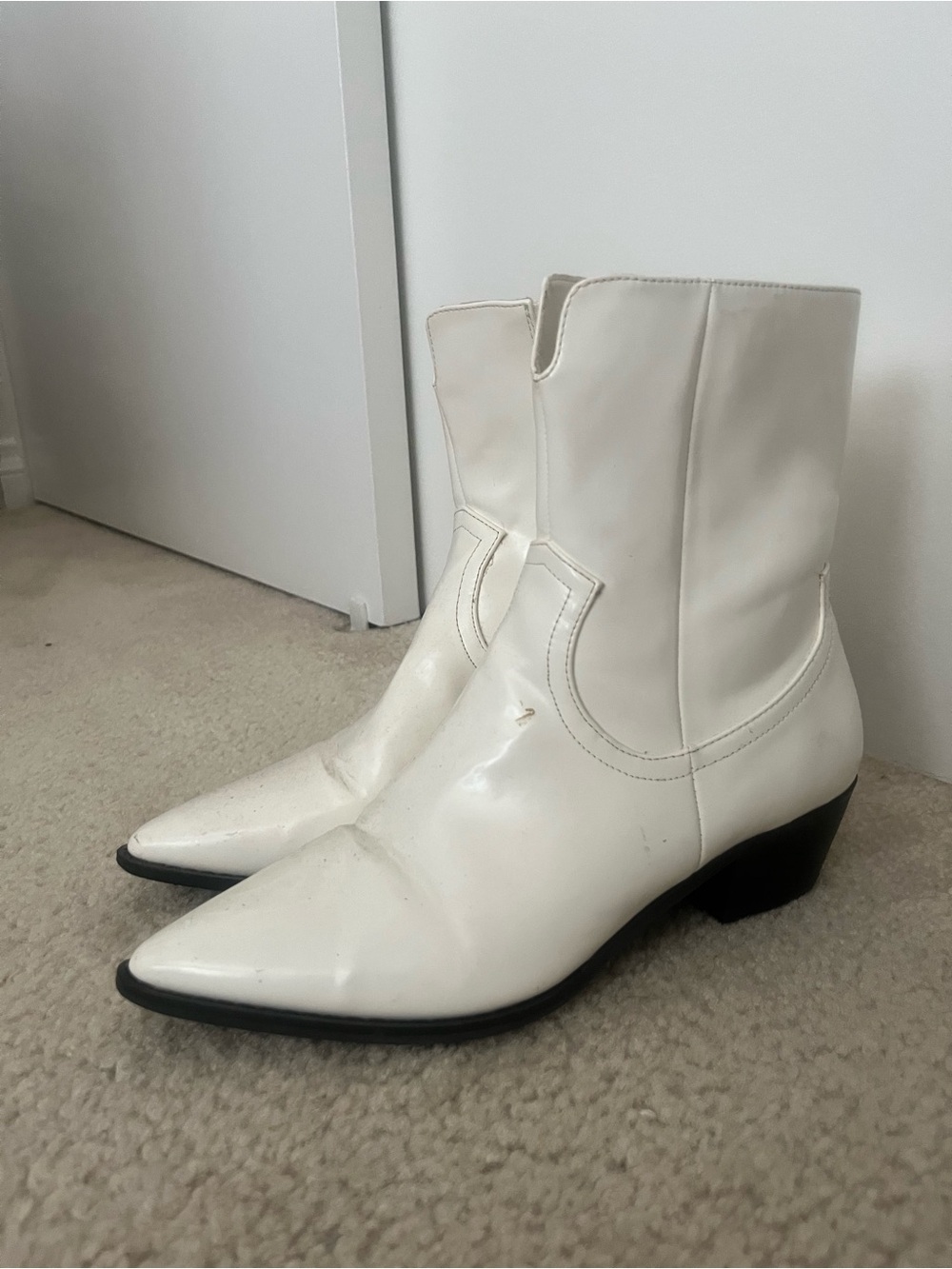Classic White Pointed-Toe Western Ankle Boot - Women's